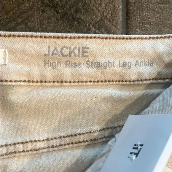 NWT !it Jackie Cream high rise straight leg raw hem ankle tummy tuck jeans - Picture 2 of 7